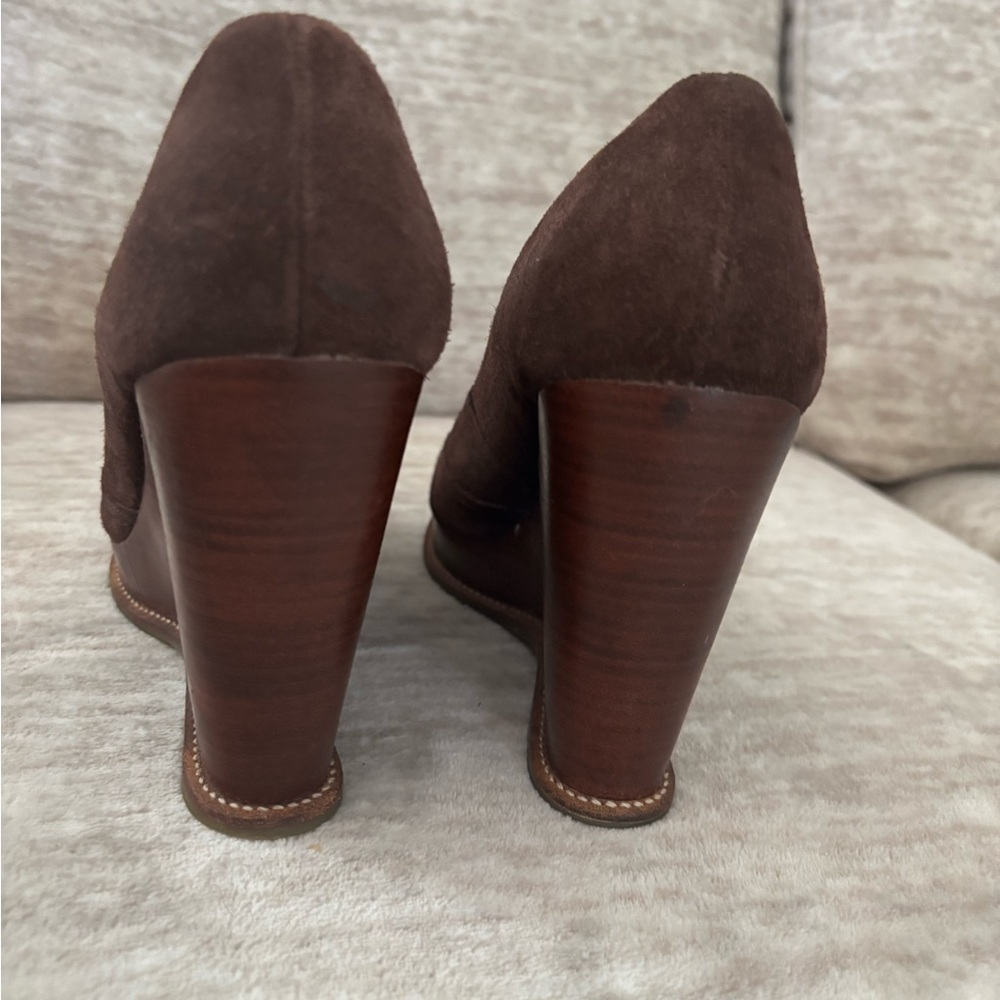 Michael Kors Brown Peep-Toe Suede Wedges - Picture 4 of 11